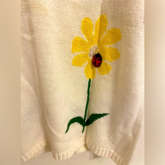 VINTAGE QUACKER FACTORY DAISY & LADYBUGS EMBELLISHED SS CARDIGAN SWEATER - Picture 11 of 11